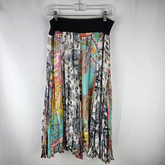 Coldwater Creek Pleated Midi Skirt Sz PM Mixed Print Panels Boho Fairy - Picture 2 of 12